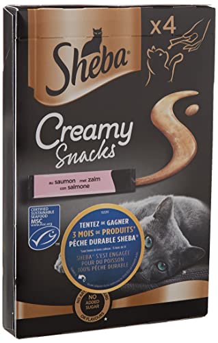 SHEBA Creamy Snacks – 44 Sticks à 12 g (11 Packungen mit je 4 Sticks) – Leckerli für Katzen mit Lachs von Sheba