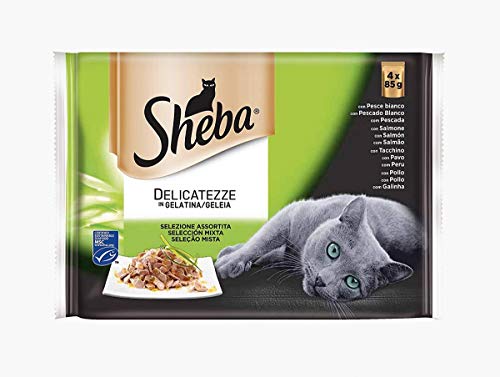 Sheba Delicatezze Nassfutter für Katzen, gemischte Auswahl in Gelatine, Fisch, Multipack (13 Boxen x 4 Beutel x 85 g) von Sheba