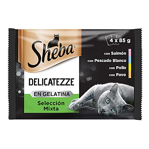 Sheba Delicatezze Nassfutter für Katzen, gemischte Auswahl in Gelatine, Fisch, Multipack (13 Boxen x 4 Beutel x 85 g) von Sheba