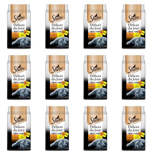 Sheba Délice Du Jour Nassfutter für Katzen, Geschmack von Truthahn und Hühnchen in Gelee, 12 Packungen mit 6 Beuteln x 50 g, insgesamt 3600 g von Sheba