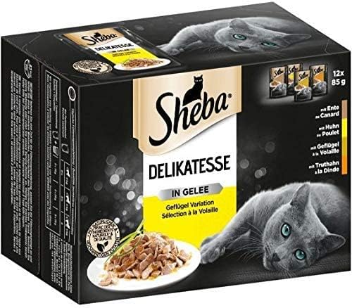 Sheba Delikatesse Katzennassfutter in Gelee, 12x85g Katzenfutter nass, Geflügel Variation mit Ente, Huhn, Geflügel und Truthahn von Sheba