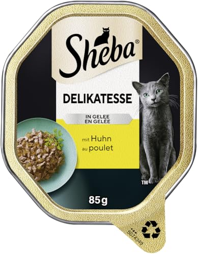 Sheba Delikatesse in Gelee – Hochwertiges Katzen Nassfutter – Geschnetzeltes mit Huhn – In der praktischen Schale – 22 x 85g Alleinfuttermittel von Sheba