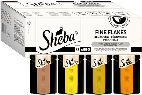 Sheba Katzennassfutter Delikatesse in Gelee, 72 Portionsbeutel, 72x85g (1 Großpackung) – Katzenfutter nass, feine Geflügel Variation mit Ente, Huhn, Geflügel und Truthahn von Sheba