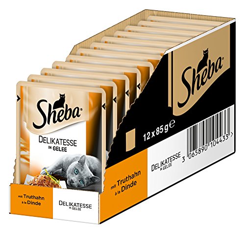 Sheba Delikatesse in Gelee – Hochwertiges Katzenfutter – Im praktischen Portionsbeutel – Alleinfuttermittel, 12 Portionsbeutel (12 x 85g) von Sheba