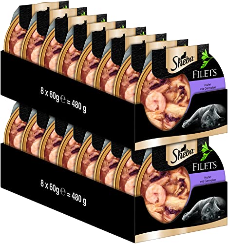 Sheba Filets - Feinstes Katzennassfutter in der Schale - Huhn mit Garnelen - {16 x 60g} , 60 g (16er Pack) von Sheba