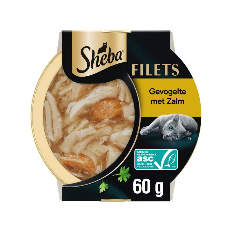 Sheba Filets mit Geflügel und Lachs in Sauce von Sheba