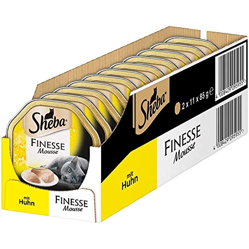 Sheba Finesse Mousse Katzennassfutter – Cremiges Katzenfutter in 22 Schalen mit Huhn – 2er Pack (2 x 11 Schalen à 85g) von Sheba