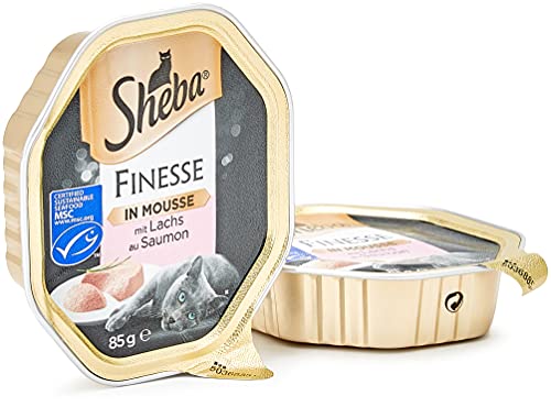 Sheba Finesse Mousse Katzennassfutter – Cremiges Katzenfutter in 22 Schalen mit Lachs (MSC) – Katzenfutter – 2er Pack (2 x 11 Schalen à 85g) von Sheba