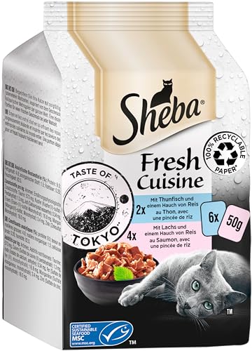 Sheba Fresh Cuisine Taste of Tokyo - Hochwertiges Katzen Nassfutter - Thunfisch und Lachs (MSC) - Im praktischen Protionsbeutel - 6 x(6 x 50g) von Sheba