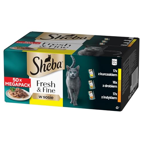 Sheba Fresh & Fine Multipack Portionsbeutel 3 Varietäten Huhn, Geflügel, Truthahn in Sauce 50x50g von Sheba