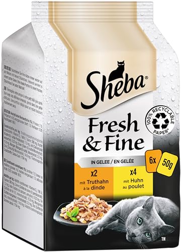 Sheba Fresh & Fine in Gelee - Hochwertiges Katzen Nassfutter - Huhn und Truthahn - Für die tägliche Abwechslung im extra kleinen Portionsbeutel - 36 x 50g Sheba Fresh & Fine in Gelee - Hochwertiges Katzen Nassfutter - Huhn und Truthahn - Für die tägliche Abwechslung im extra kleinen Portionsbeutel - 36 x 50g von Sheba