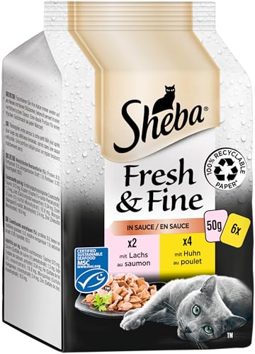 Sheba Fresh & Fine in Sauce - Hochwertiges Katzen Nassfutter - Huhn und Lachs (MSC) - Für die tägliche Abwechslung im extra kleinen Portionsbeutel - 36 x 50g von Sheba