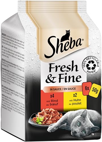 Sheba Fresh & Fine in Sauce - Hochwertiges Katzen Nassfutter - Rind und Huhn - Für die tägliche Abwechslung im extra kleinen Portionsbeutel - 36 x 50g von Sheba