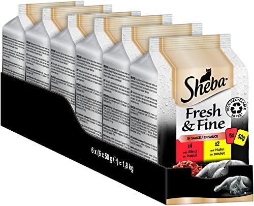 Sheba Fresh & Fine in Sauce - Hochwertiges Katzen Nassfutter - Rind und Huhn - Für die tägliche Abwechslung im extra kleinen Portionsbeutel - 36 x 50g Sheba Fresh & Fine in Sauce - Hochwertiges Katzen Nassfutter - Rind und Huhn - Für die tägliche Abwechslung im extra kleinen Portionsbeutel - 36 x 50g von Sheba