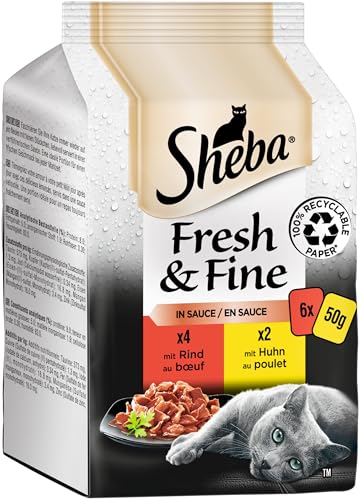 Sheba Fresh & Fine in Sauce - Hochwertiges Katzen Nassfutter - Rind und Huhn - Für die tägliche Abwechslung im extra kleinen Portionsbeutel - 36 x 50g von Sheba