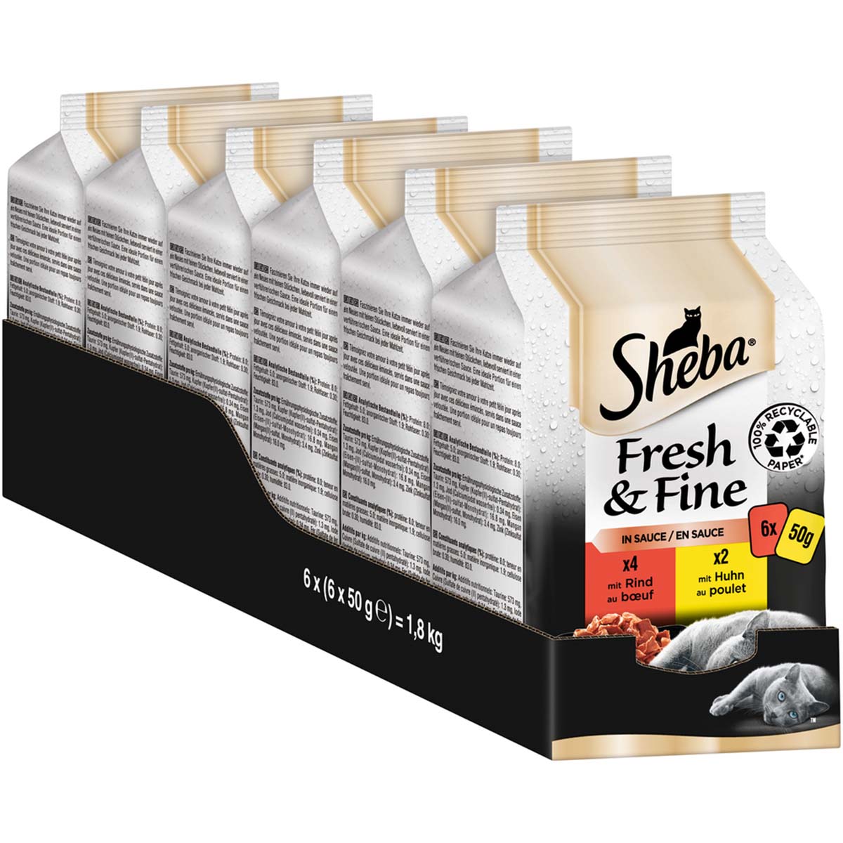 Sheba Fresh & Fine in Sauce mit Rind & Huhn 36x50g von Sheba