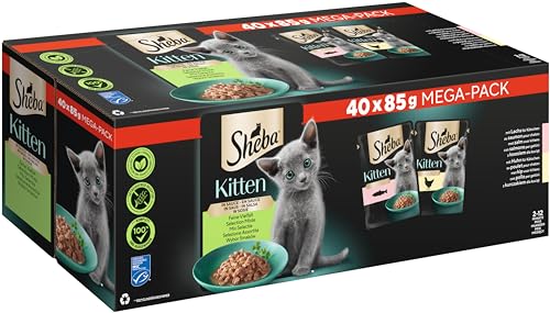 Sheba Katzen Nassfutter für Kitten im Portionsbeutel Feine Vielfalt mit Lachs (MSC) und Huhn in Sauce Multipack 40x85g von Sheba