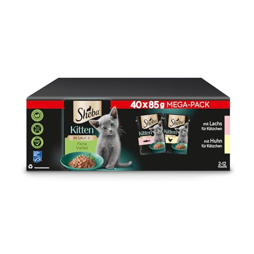 Sheba Katzen Nassfutter für Kitten im Portionsbeutel Feine Vielfalt mit Lachs (MSC) und Huhn in Sauce Multipack 40x85g von Sheba