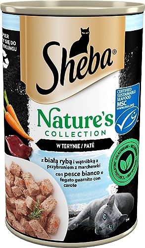 Sheba Katzenfutter Nassfutter Nature's Collection in Pastete mit Weißfisch garniert mit Süsskartoffel und grünen Bohnen Feine Vielfalt 12 Dosen (12 x 400g) von Sheba