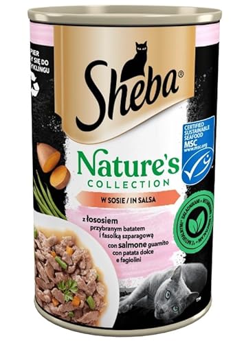 Sheba Katzenfutter Nassfutter Nature's Collection in Sauce mit Lachs garniert mit Süsskartoffel und grünen Bohnen Feine Vielfalt 12 Dosen (12 x 400g) von Sheba