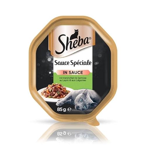 Sheba Katzenfutter Sauce Spéciale für ausgewachsene Katzen - hochwertiges Nassfutter für Katzen mit Kaninschen und Gemüse 22 Schalen (22 x 85 g) von Sheba