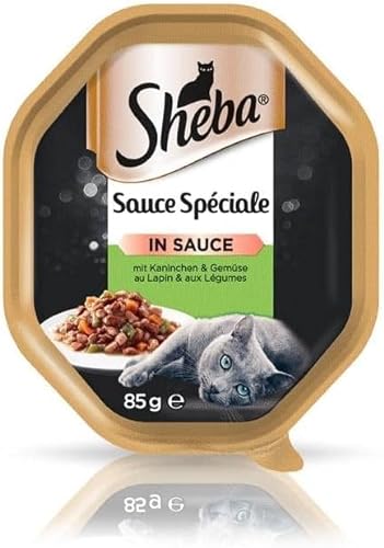 Sheba Katzenfutter Sauce Spéciale für ausgewachsene Katzen - hochwertiges Nassfutter für Katzen mit Kaninschen und Gemüse 11 Schalen (11 x 85 g) von Sheba