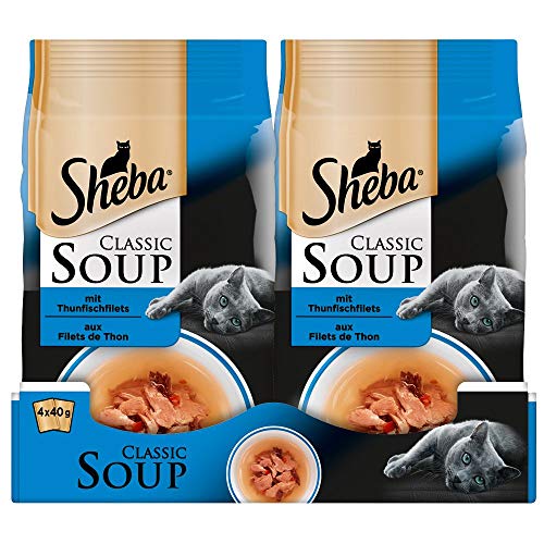 Sheba Katzennassfutter Classic Soup, 48 Portionsbeutel, 4x40g (12er Pack) – Katzenfutter nass, mit Thunfischfilets in einer klaren Brühe – als Snack zur Ergänzung von Sheba