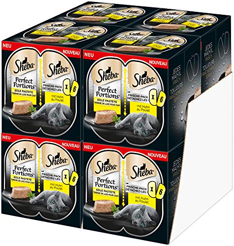 Sheba Katzennassfutter Perfect Portions, 48 Schalen, 6x37,5g (8er Pack) – Hochwertiges Katzenfutter nass, Pasteten mit Huhn von Sheba