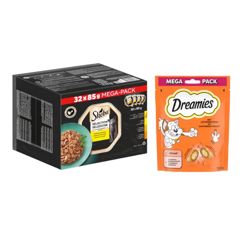 Sheba Multipack Nassfutter + 180 g Dreamies Snack mit Huhn gratis! - Selection in Sauce 32 x 85 g von Sheba