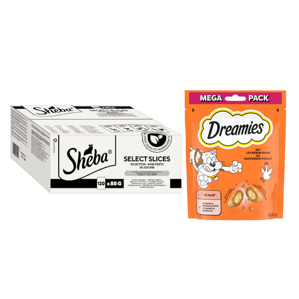 Sheba Multipack Nassfutter + 180 g Dreamies Snack mit Huhn gratis! - Selektion in Soße (Geflügel Variation) 120 x 85 g von Sheba