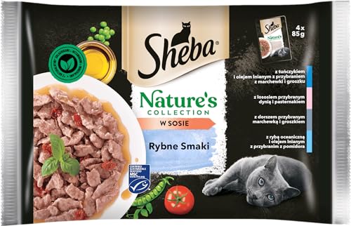 Sheba Nature's Collection Beutel mit Fischgeschmack – komplettes Nassfutter für ausgewachsene Katzen in Soße 13 x (4x85g) von Sheba