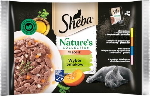 Sheba Nature's Collection Geschmacksauswahl – komplettes Nassfutter für ausgewachsene Katzen in Soße 5 x (4x85g) von Sheba