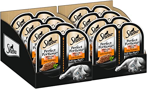 Sheba Perfect Portions - Feinstes Katzennassfutter in der Schale - köstliche Sauce mit zartem Truthahn - 32 x 75g von Sheba