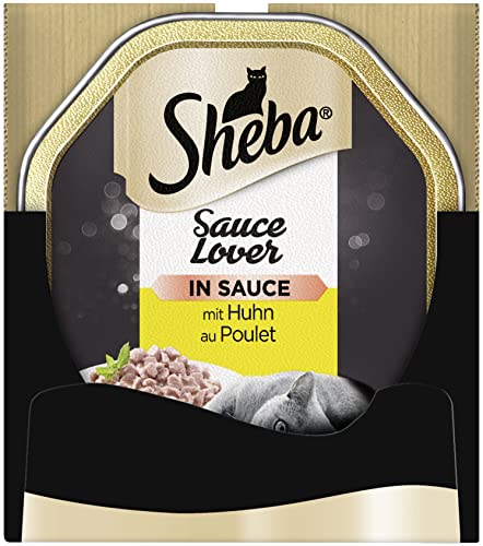 Sheba Sauce Lover – Feine Hühnerhäppchen mit Sauce für ausgewachsene Katzen – 22 x 85g Katzennahrung in der Schale von Sheba