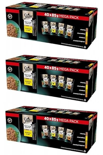 Sheba Selection Mini filets Katzenfutter nass in Sauce Geflügel Variation 120 Portionsbeutel à 85g (3-er Pack) von Sheba