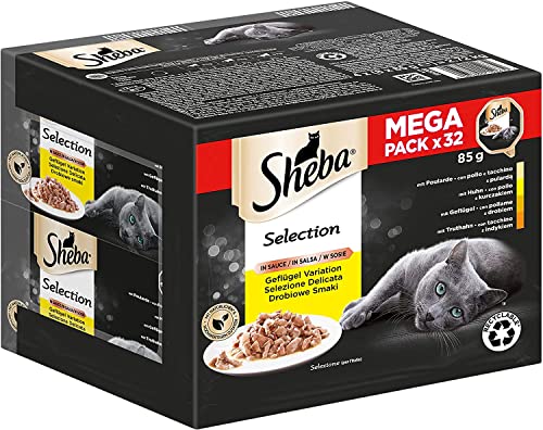 Sheba Selection in Sauce - Feinstes Katzennassfutter in der Schale - Geflügel Variation mit Poularde, Huhn, Geflügel und Truthahn - 32 x 85g von SHEBA