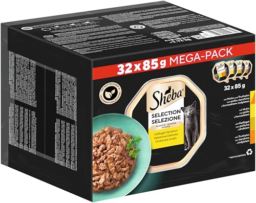 Sheba Selection in Sauce - Feinstes Katzennassfutter in der Schale - Geflügel Variation mit Poularde, Huhn, Geflügel und Truthahn - 32 x 85g von SHEBA