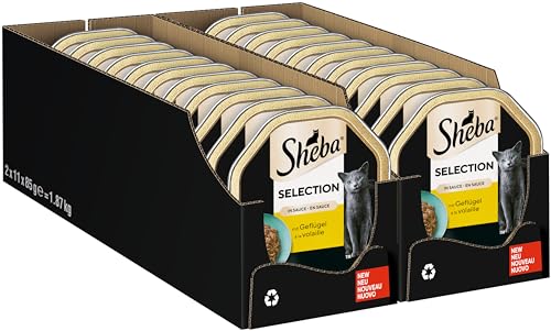 Sheba Selection in Sauce – Katzenfutter mit Geflügelhäppchen in Sauce für ausgewachsene Katzen – 22 x 85g Katzennahrung von Sheba