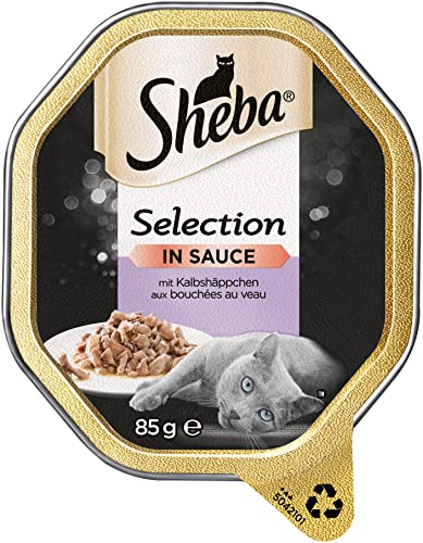 Sheba Selection in Sauce – Katzenfutter mit Kalbshäppchen in Sauce für ausgewachsene Katzen – 22 x 85g Katzennahrung von Sheba