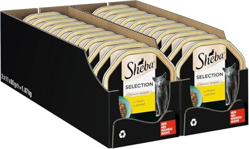 Sheba Selection in Sauce – Katzenfutter mit Hähnchenhäppchen in Sauce für ausgewachsene Katzen – 22 x 85g Katzennahrung von Sheba