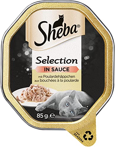 Sheba Selection in Sauce – Katzenfutter mit Poulardenhäppchen in Sauce für ausgewachsene Katzen – 22 x 85g Katzennahrung von Sheba