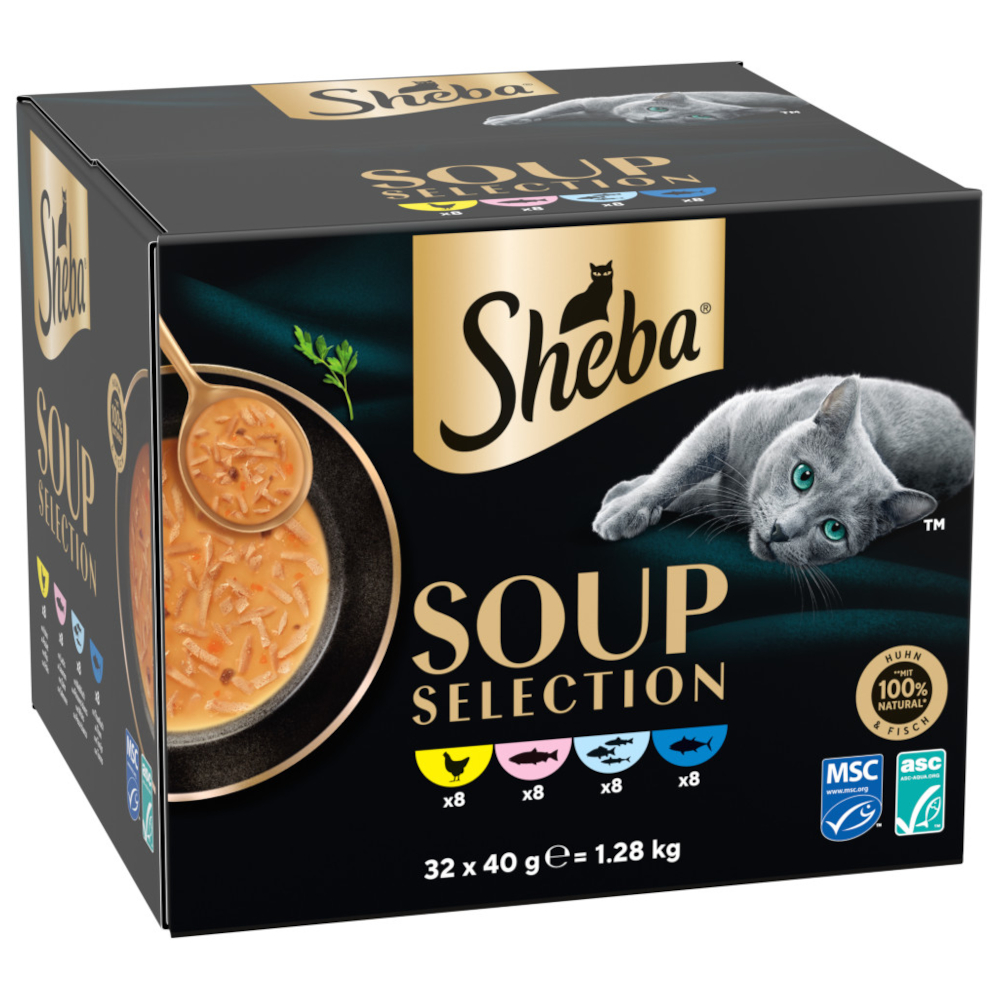 Sheba Soup Selection 32 x 40 g - Mix (Huhn, Thunfisch, Seefisch und Lachs) von Sheba