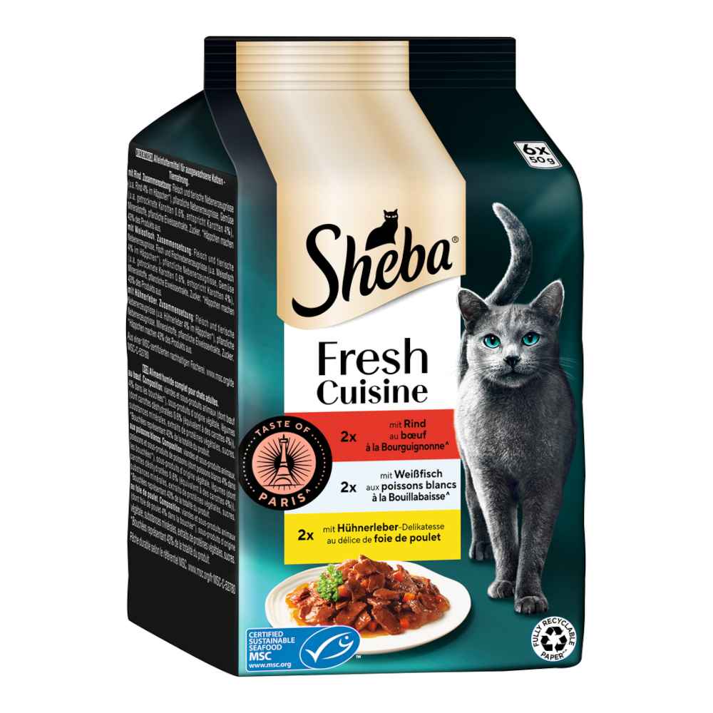Sparpaket Sheba Fresh Cuisine Taste of Paris 36 x 50 g - Rind, Weißfisch & Hühnerleber Sparpaket Sheba Fresh Cuisine Taste of Paris 36 x 50 g - Rind, Weißfisch & Hühnerleber von Sheba