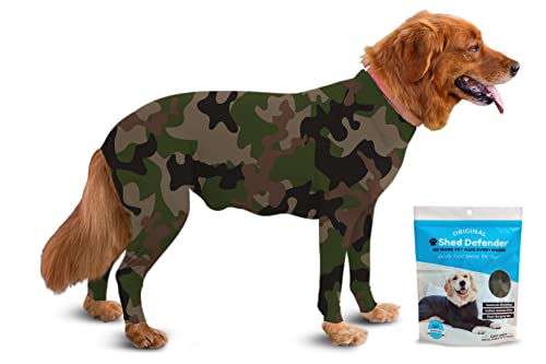 Shed Defender Body Suit for Dogs – Original –Anti Shedding Shirt, Reduce Dog Hair, Dog Onesie Surgery Recovery Suit, Anxiety, Calming, Car Seat Cover, E-Collar, Hot Spots, Jumpsuit(Camouflage, L) von Shed Defender