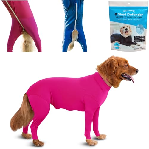 Shed Defender Body Suit for Dogs – Original –Anti Shedding Shirt, Reduce Dog Hair, Dog Onesie Surgery Recovery Suit, Anxiety, Calming, Car Seat Cover, E-Collar, Hot Spots, Jumpsuit(Pink, XXL) von Shed Defender