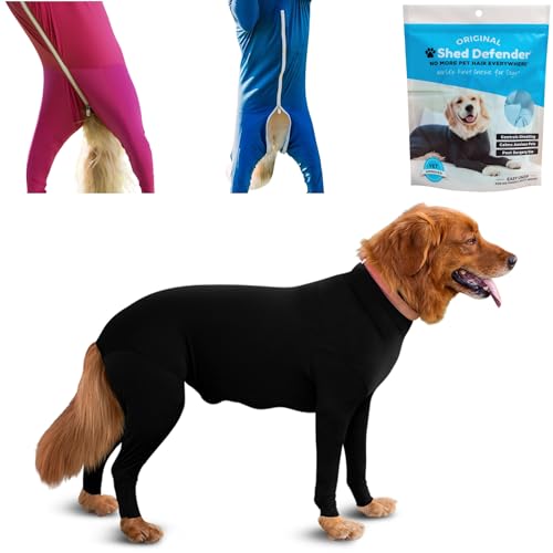 Shed Defender Body Suit for Dogs – Original –Anti Shedding Shirt, Reduce Dog Hair, Dog Onesie Surgery Recovery Suit, Anxiety, Calming, Car Seat Cover, E-Collar, Hot Spots, Jumpsuit(Black, L) von Shed Defender