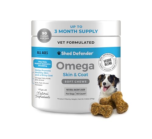 Shed Defender Omega Skin & Coat Soft Chew Supplements for Dogs – Reduce Shedding – w/Omega 3 Fish & Krill Oil – Healthy Soft, Shiny Hair – Hot Spot & Dry, Itchy Skin Support – Natural Ingredients von Shed Defender