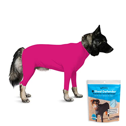 Shed Defender Body Suit for Dogs – Sport –Anti Shedding Shirt, Reduce Dog Hair, Dog Onesie Surgery Recovery Suit, Anxiety, Calming, Car Seat Cover, E-Collar, Hot Spots, Jumpsuit(Pink,L) von Shed Defender