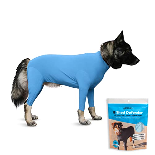 Shed Defender Body Suit for Dogs – Sport –Anti Shedding Shirt, Reduce Dog Hair, Dog Onesie Surgery Recovery Suit, Anxiety, Calming, Car Seat Cover, E-Collar, Hot Spots, Jumpsuit(Columbia Blue,Riese) von Shed Defender