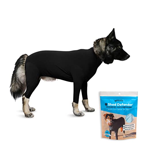 Shed Defender Body Suit for Dogs – Sport –Anti Shedding Shirt, Reduce Dog Hair, Dog Onesie Surgery Recovery Suit, Anxiety, Calming, Car Seat Cover, E-Collar, Hot Spots, Jumpsuit(Black,S) von Shed Defender